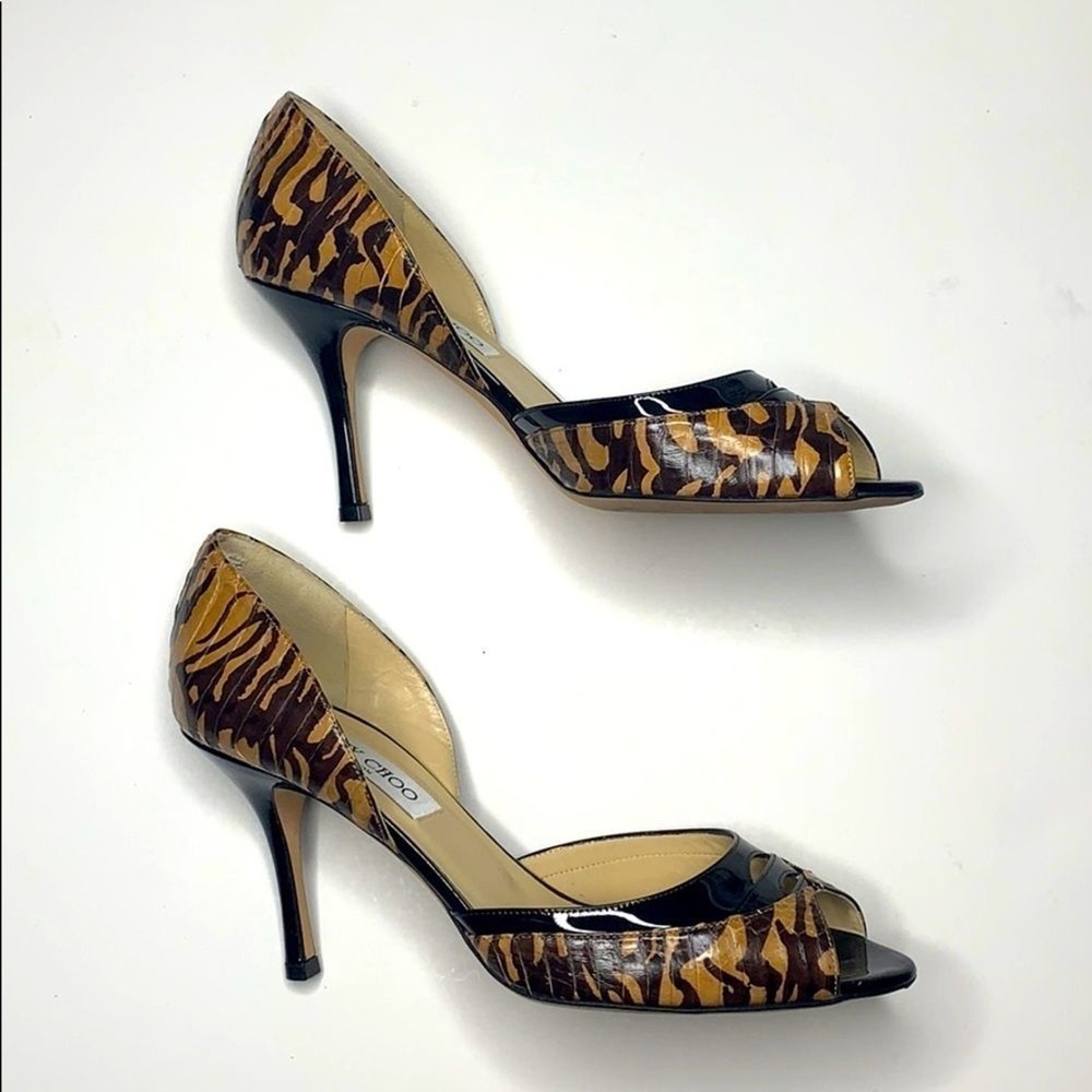 Jimmy Choo Snakeskin Animal Print D'Orsay Heels Size 39 Stiletto Women Open Toe